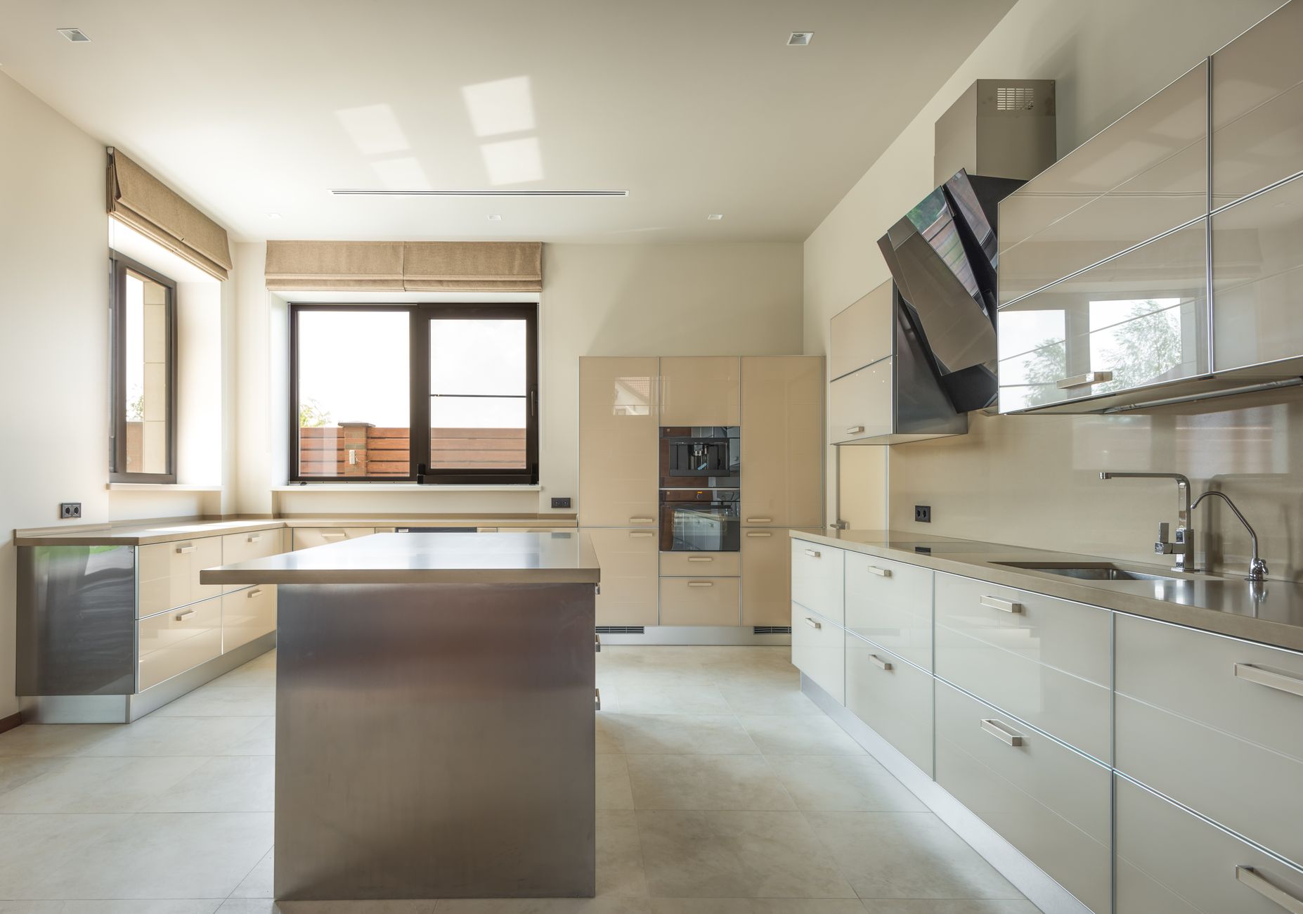 Stainless steel outdoor kitchen cabinets exposed to direct sun