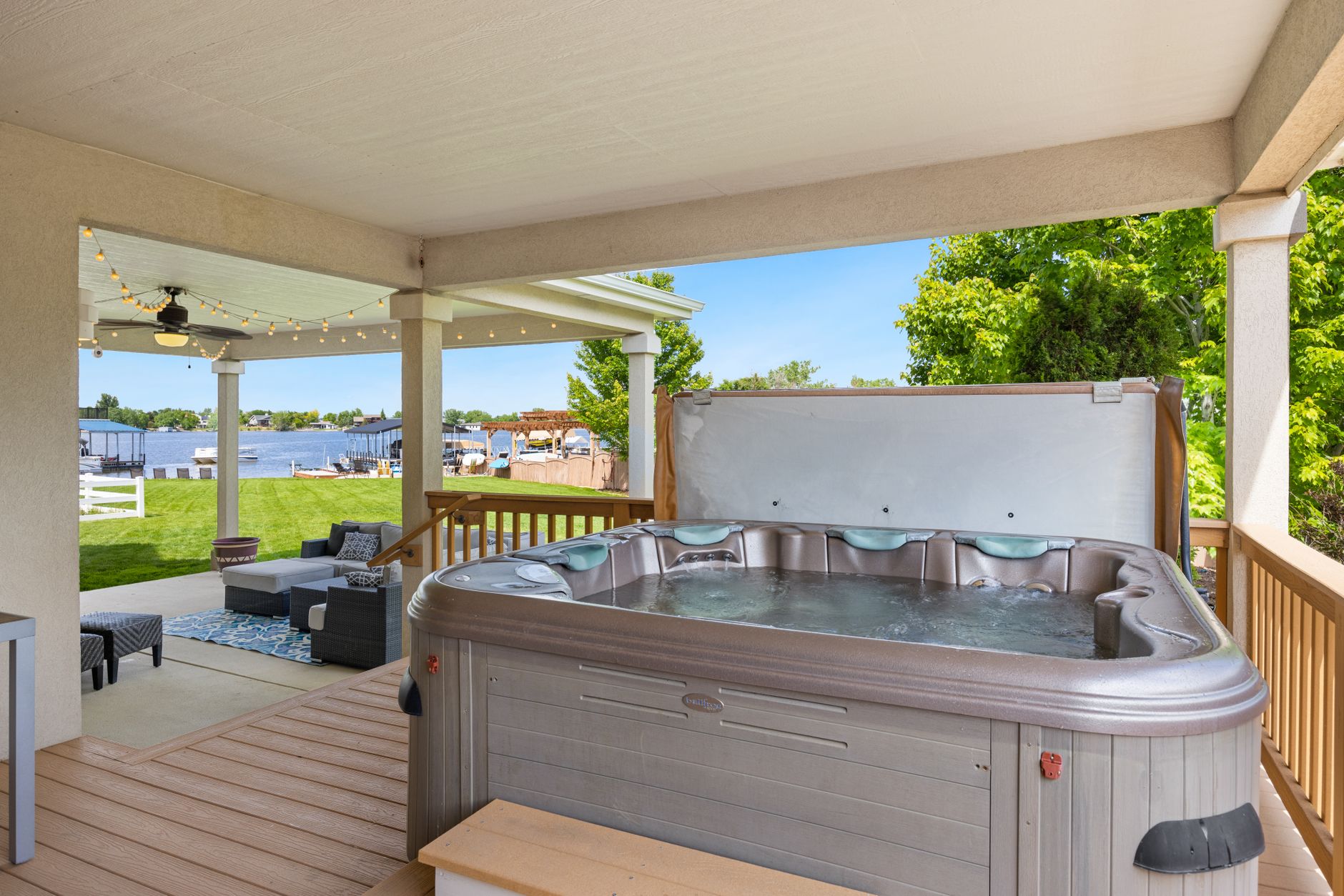 Hot tub gazebo sized to fit the spa and seating comfortably
