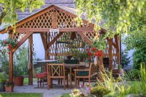 Backyard Terrace With Table And Chairs