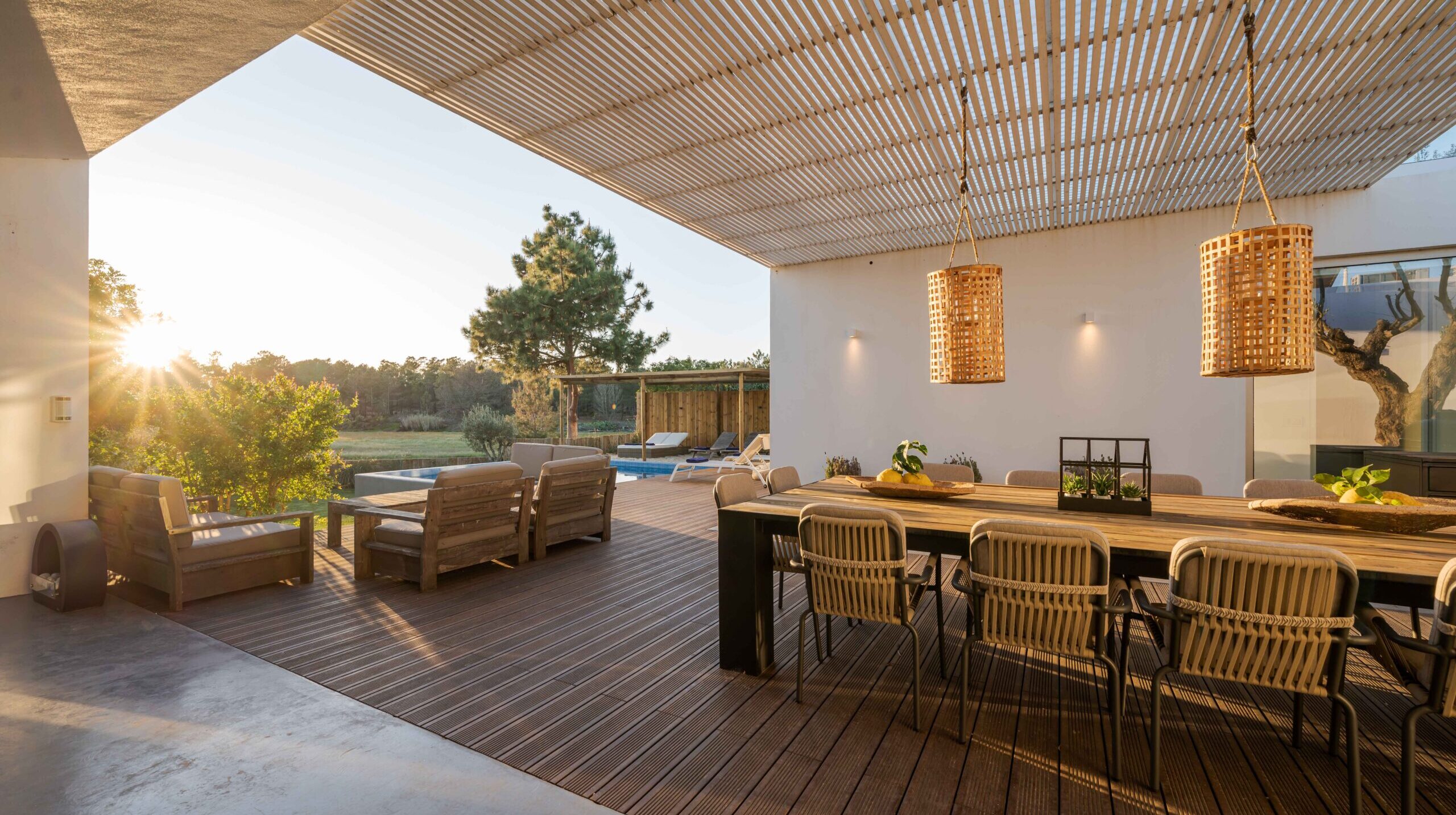 Modern outdoor dining with pool and deck- Big Easy Outdoor Design