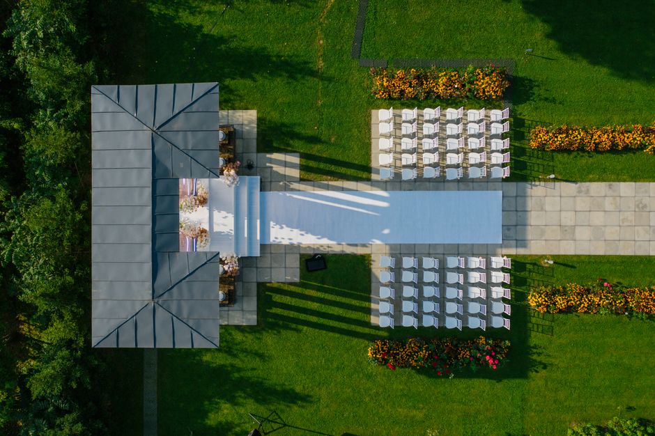 Content image 1 - Overhead view of a mid-size gazebo footprint next to a patio