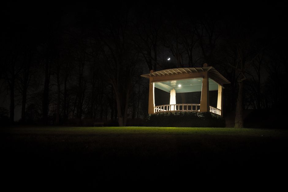 Content image 2 - A screened gazebo with string lighting for evening use
